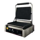 Commercial Sandwich Griller MH2200 – 2200W Heavy-Duty Electric Grill for Restaurants & Cafeterias | Full Grooved Plate | 0-300°C Temp Control | Oil Tray | Waterproof Switch | Steel Body